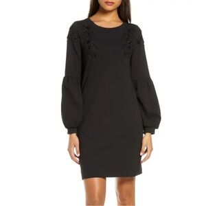 Lilly Pulitzer Bartlett Embellished Sweatshirt Dress Onyx Black Small